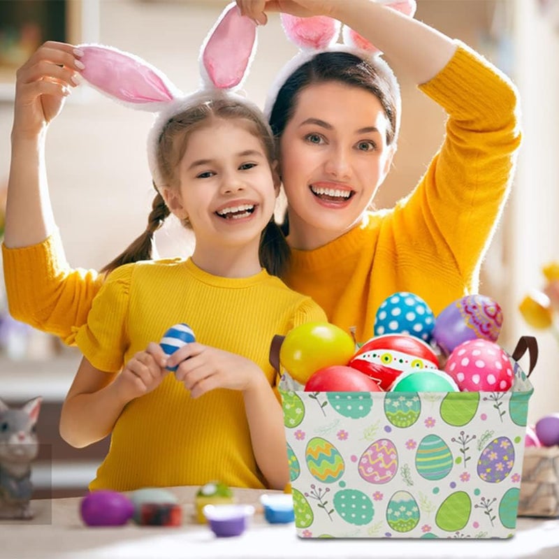NTAOHAMPER Large ,Empty,Rectangular Colerful Eggs Basket for Boys and Girls Gift,Kids Toy Storage Bin with Hand Painted easter eggs,Baby Room Decor (Easter Basket) - Image 2